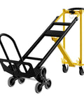 Hella Tough Aluminum Hand Truck And 3 In 1 Convertible Folding Dolly Cart With Stair Climbing Wheels, black and yellow with stair climber wheels.