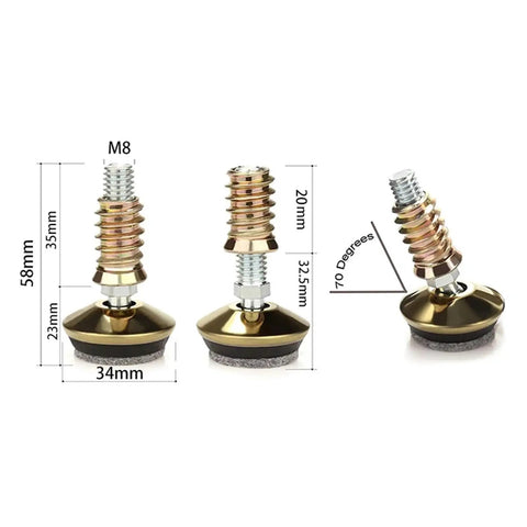 Swivel Furniture Levelers Set Of 4 Adjustable Leveling Feet M8 and M10 with dimensions and angle shown