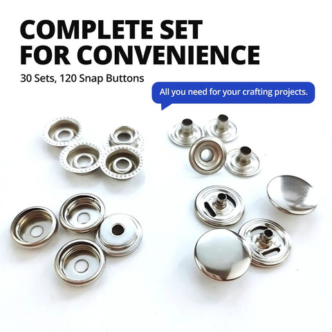 120 Pcs Stainless Steel Snap Fasteners Kit 15 mm Marine Grade For Boat Canvas, Clothes, Jeans, DIY Craft And Outdoor Gear