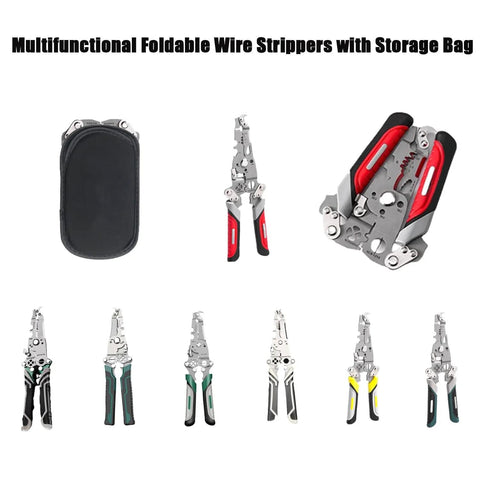 18 In 1 Foldable Wire Stripper Tool With Crimpers And Cutters, Pro Grade And DIY Ready, with storage pouch, red and multicolor.