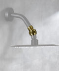 Brushed Gold Solid Brass Shower Head Swivel Ball Adapter With Adjustable Shower Arm Extension, Heavy Duty Brass Shower Connector Ball Joint For No Fuss Leak Free Bathroom Upgrades, mounted on shower arm