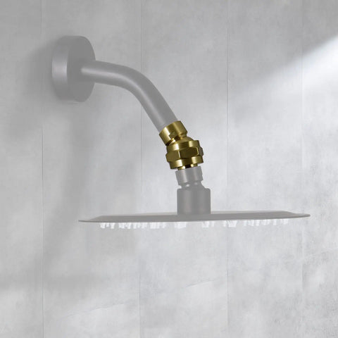 Brushed Gold Solid Brass Shower Head Swivel Ball Adapter With Adjustable Shower Arm Extension, Heavy Duty Brass Shower Connector Ball Joint For No Fuss Leak Free Bathroom Upgrades, mounted on shower arm