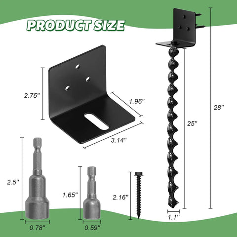 25 Inch Full Spiral Blade Ground Anchor Screw In Kit For Heavy Duty Carports Gazebos And Storage Sheds 4 Pack Mobile Home Anchor System With Bracket And Drill Adapter Rust Resistant Coated Withstand Up To 1000lb