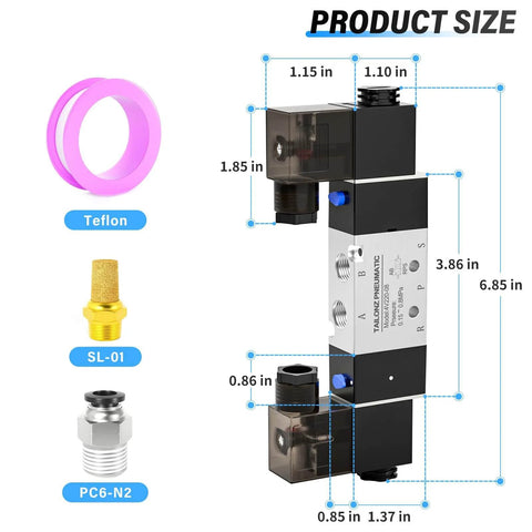 Heavy Duty Beefy Pneumatic Solenoid Valve 4V220-08 DC24V Double Coil Pilot Operated 2 Position 5 Way Electric Valve with dimensions
