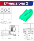 Diagram of Two Sets 5.08mm Phoenix Screw Terminal Connector Set For PCB No Soldering Required, showing dimensions and side view.