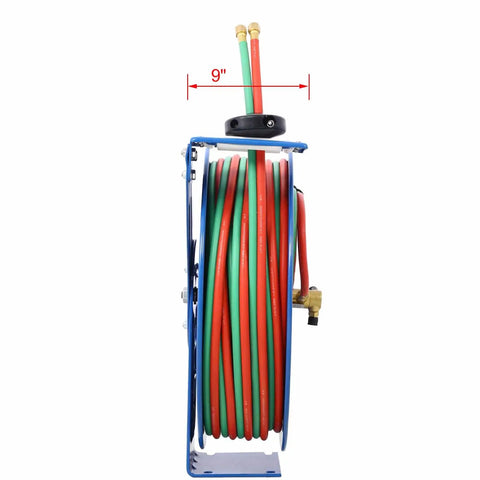Retractable Welding Hose Reel With One Quarter Inch By One Hundred Feet Twin Oxygen Acetylene Hoses, 200 PSI