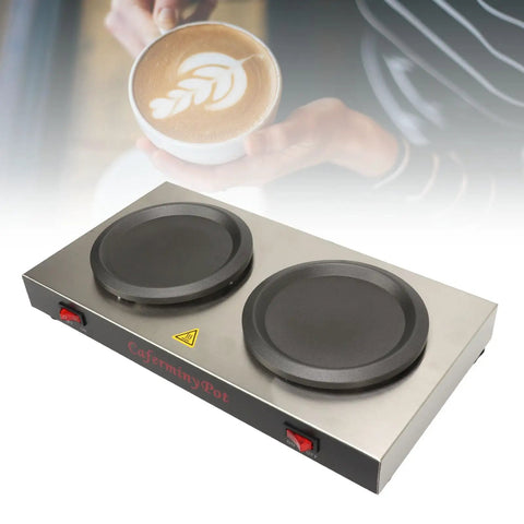 Portable Dual Burner Coffee Warmer With Thick Stainless Steel Plate Energy Efficient And Keeps Your Drink Piping Hot