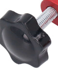 Close-up of Beefy Aluminum Bench Dog Clamp knob, 20mm dog hole, durable alloy for precise woodworking.