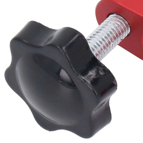 Close-up of Beefy Aluminum Bench Dog Clamp knob, 20mm dog hole, durable alloy for precise woodworking.