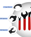 Pro Grade Coilover Spanner Wrench Set With Roll Up Pouch Includes ER16M ER20A 38 to 42 APU16 ER32 ER40 Collet Chuck Wrenches High Carbon Steel Built Tough For Quick Adjustments featuring ER16M, ER20A, ER40 wrenches with red handles