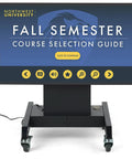 Built Tough 43 Inch Touchscreen Digital Signage Stand With Smooth Motorized Lift And Tilt Crisp Full HD 1080P Workhorse Mobile Kiosk For Retail Professionals displaying a course selection guide.