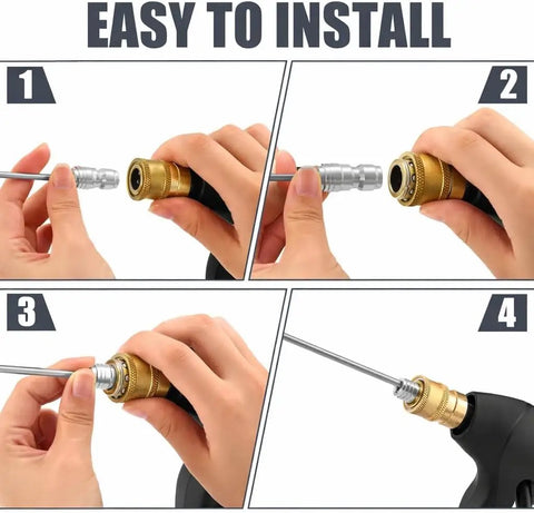 4 Pack High Pressure Washer Nozzle Kit For Washing Machines And AC Cleaning, Heavy Duty Hose Nozzle Set With Quick Connect, Mini Split Cleaner Sprayers For Deep Clean, Pro Grade Performance And No Fuss Install; easy-install steps
