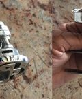 Mizugiwa stainless steel marine flush hatch lift, locking style, 2-pack; front and installed views.