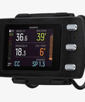 EON Steel Black Dive Computer With Ultra Durable Build, displaying dive data, customizable screen, rechargeable battery up to 40 hours