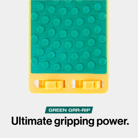 Close-up of the GRR-RIP-BLOCK Smart Push Block's green grip surface with auto retracting hooks for woodwork safety.