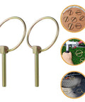 Heavy Duty Lynch Pin Kit With Ring Locking Hitch Pins For Farm Tractors Trailers Trucks And Lawn Mowers 12 Pieces Four Point Five By Thirty Six Millimeters Wear Resistant Durable Emergency Replacements And Latch Pin Assortment displayed on white background with close-up usage.