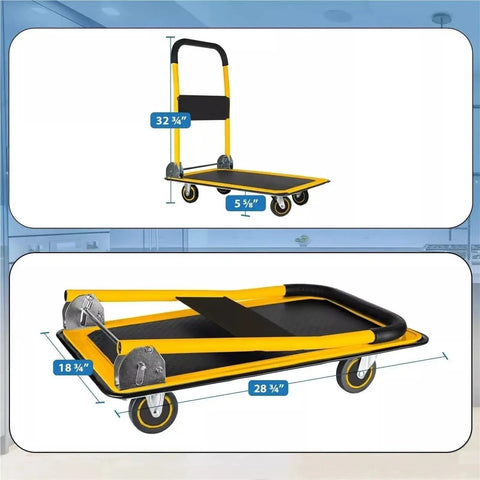 Heavy Duty Folding Hand Truck Dolly With Wheels 330 Lb Capacity No Sweat Easy Move Trolley For Home Warehouse And Office Portable Telescoping Handle For Quick Transport, folding cart 28 3/4 in x 18 3/4 in
