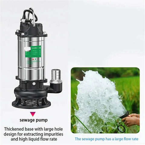 Heavy Duty Submersible Water Pump With 750 Watt Motor And 10 Meter Head for household and farm drainage with large hole design.