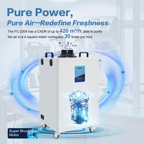 Beefy Power Laser Fume Extractor for D1 Pro S1 P2 F1 M1 Engravers with 420m3 per hour suction, featuring blue airflow graphics.