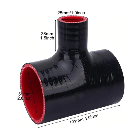 Universal T Shape Silicone Hose Pipe For Air Intake Supercharger BOV Coupler 57X25mm Fits Engine Bay Flexible Durable Material Ensures Quick Install Smooth Airflow Stability For Tight Turbo Builds With Sick Look And Reliable Performance, black T hose 57mm x 25mm
