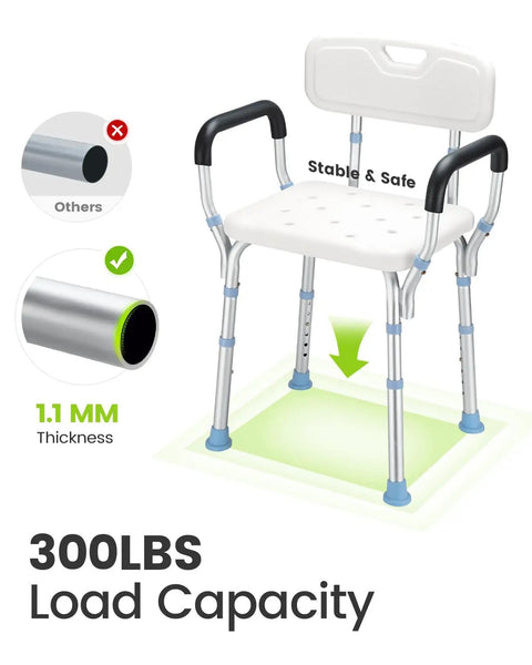 Heavy Duty Adjustable Shower Chair For Inside Shower With 500 Lb Capacity Oversize Bath Seat With Anti Slip Rubber Tips Supports Elderly And Disabled Durable Rust Resistant Stool For Home Use featuring weight capacity label