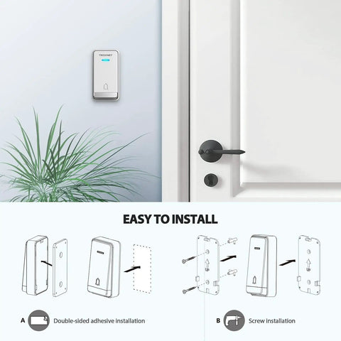 Plug In Wireless Doorbell Kit With Extra Socket, IP66 Waterproof, 1300ft Range, 60 Chimes, Adjustable 0 To 110 dB Volume, LED Indicator Light, Self Powered Doorbell For Home And Classroom