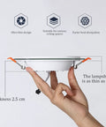 VOGHMOLD 12W LED Recessed Ceiling Light Glass Panel Downlight 6 inch shown in hand, highlighting ultra-thin design of 2.5 cm thickness.