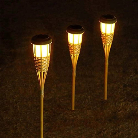 Sun Powered Bamboo Torch Lights For Outdoor Landscape 6 Pack Solar Garden Tiki Stakes Warm White Pathway Lighting Waterproof