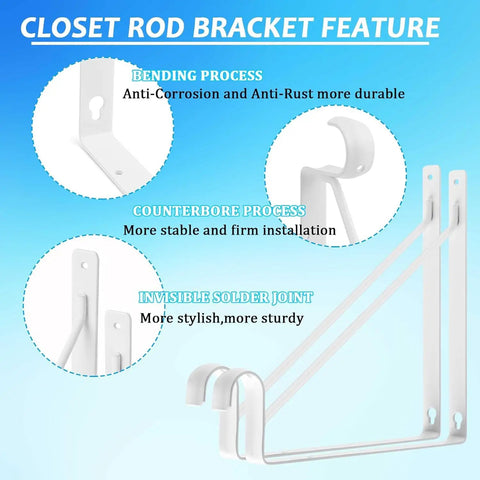 Heavy Duty Closet Shelf Rod Brackets 4 Pack 11X11 Inch White Steel Wall Mounts showcasing bending process, counterbore, solder joint features.