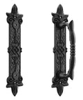 Heavy Duty 9 Inch Antique Barn Door Handle Set Of 2, Big Rustic Carved Door Pull For Gates Garages And Sheds, Black Powder Coated Finish