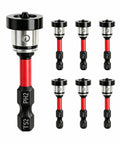 6 Pcs Magnetic Drywall Screw Setter Bits Featuring Ph2 Depth Stop Dimpler Adapter on white background, showcasing magnetic hex shank bits.
