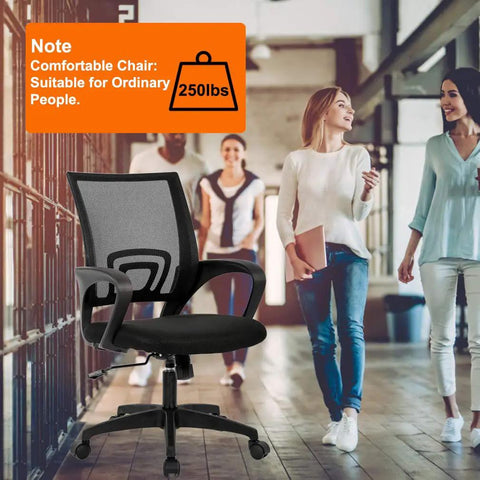 Ergonomic Office Chair With Breathable Mesh Back And Lumbar Support, black mid back swivel desk chair, in an office setting