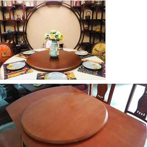 40 Inch Solid Wood Lazy Susan Built With Killer Quality And Rolls Like Butter 360 Degree Rotation on dining table with plates.