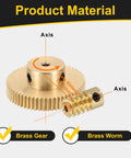 Brass Worm Gear Set 60T 0.5 Module 60 To 1 Reduction Right Rotation Drive Gear Box Wheel Transmission Part With Brass Gear 3mm Bore And Brass Rod 2mm Bore Heavy Duty Precision Gear Assembly brass gear and worm with axis labels