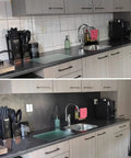 Black Herringbone Peel And Stick Kitchen Backsplash Tiles Kit Covering 14.64 Sq Ft Aluminum Composite Panels in modern kitchen