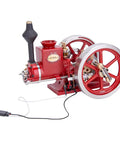 Hit And Miss Engine Model Kit With 4 Stroke Engine High Low Speed Gear Lever Adjustable Speed Switch Realistic Metal Build Educational Mechanical Engine For Adults Hands On STEM Project, red metal side view with flywheels