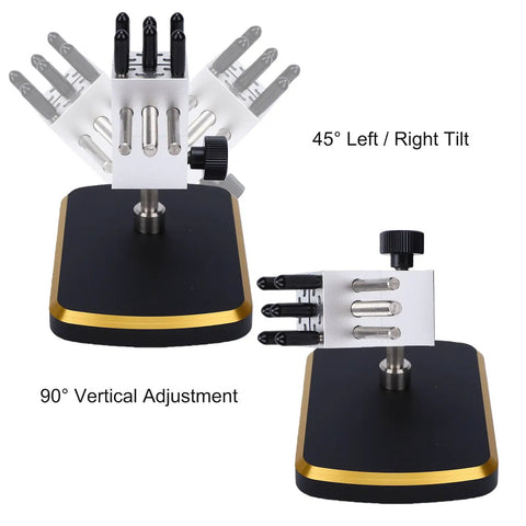 Versatile Mini Vise Table Top Clamp For Hobby Jewelers Features Rotating Base And Adjustable Angles for precise 45° tilt and 90° vertical adjustment.