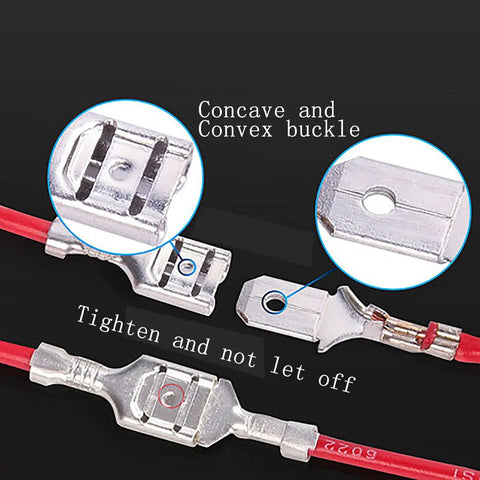 Close-up of 30 Pcs 6.3mm Double Head Crimp Terminal With Insulating Sleeve Red And Black Female Spade Quick Splice Assortment Kit Heavy Duty