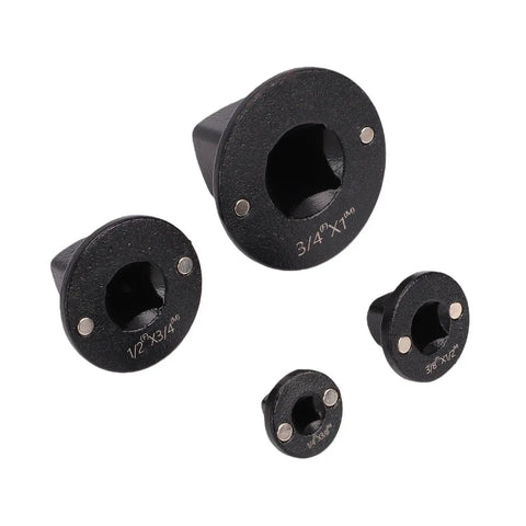 Premium High Carbon Steel Ratchet Adapter Set With Magnetic Drive Fit For Tight Spaces And Auto Repair Includes 4pcs Ultra Thin Flat Flange Sockets In 1 4 To 3 4 Sizes Perfect For Mechanics And Diy Car Guys Making Work Easier. 4 magnetic black steel adapters shown