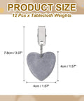 Tablecloth Weights With Clips, 12 Pieces Marble Heart Pendant Weights, 4x4cm Pendants, 7.8cm Total Length, Durable Gray Table Cover Fasteners For Outdoor Picnic, Garden Or Patio Decor, Keeps Tables From Blowing Away shown with dimensions.