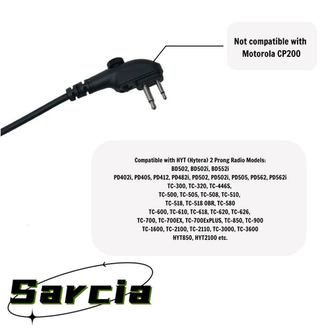 Speaker Microphone Hytera Compatible Radios With 3.5mm Jack showing 2-prong connector, not compatible with Motorola CP200.