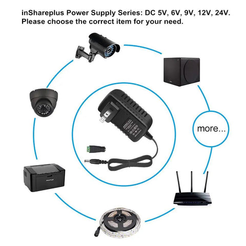 12V DC Power Supply For LED Strips 2A 24W Switching Adapter with devices like CCTV cameras, routers, and LED strip lights