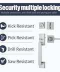 Built To Last Heavy Duty Front Door Handle Set with Single Cylinder Deadbolt and Reversible Lever showing security features