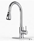 Jlerli Pull-Down Kitchen Faucet, High Arc, Brushed Nickel, 3-Modes Sprayer with a sleek design and swivel spout.