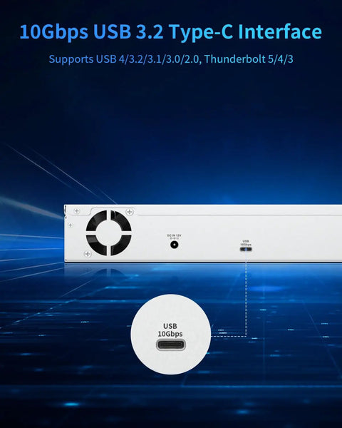 Rock Solid Four Bay 1U Rack Mount Diskless DAS Hard Drive Enclosure featuring USB 3.2 Type-C interface for high-speed data transfers.