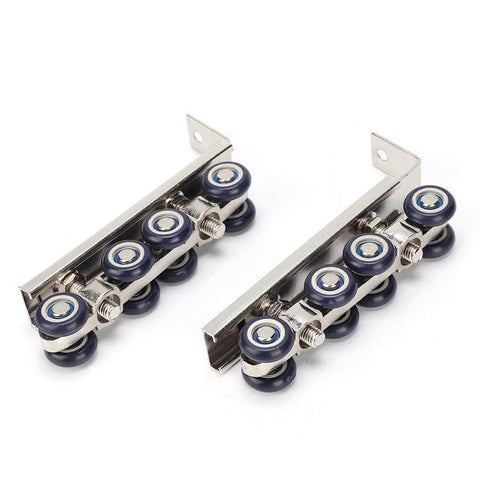 8 Wheel Door Track Pulley Kit For Sliding Barn Doors, Silent Rolling Floor Track System with steel wheels, side view