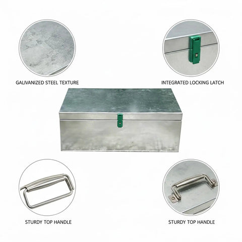 Durable Galvanized Steel Tool Box With Lock And Handle For Workshop, Truck Bed, And Job Site Organization, Rust Resistant Heavy Duty Metal Storage Container