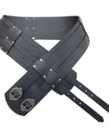 Mens Legit Genuine Leather Viking Belt With Adjustable Corset Lacing And Wide Steampunk Waist Strap For Badass Medieval Cosplay Costumes and Pro Photo Shoots, detailed view with intricate patterns and buckles.