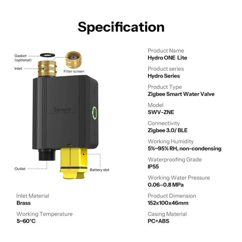 Brass Inlet Smart Sprinkler Timer With Zigbee Hub For Your Yard, Weather Adaptive Irrigation, Battery Powered 4 AA, Six Custom Schedules, Garden Yard Controller, No Flow Meter, HA Compatible. Brass inlet Zigbee water valve, 152x100x46mm
