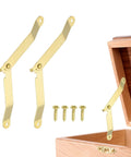 Heavy Duty Folding Lid Support Hinges 2 Piece Set, gold tone iron stays and screws for cabinet or jewelry boxes.